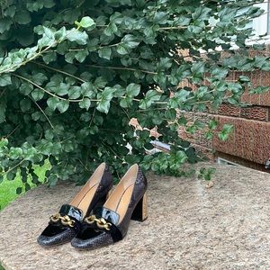 Tory Burch black/charcoal leather and snakeskin slip on, size 8.5 , nearly new!